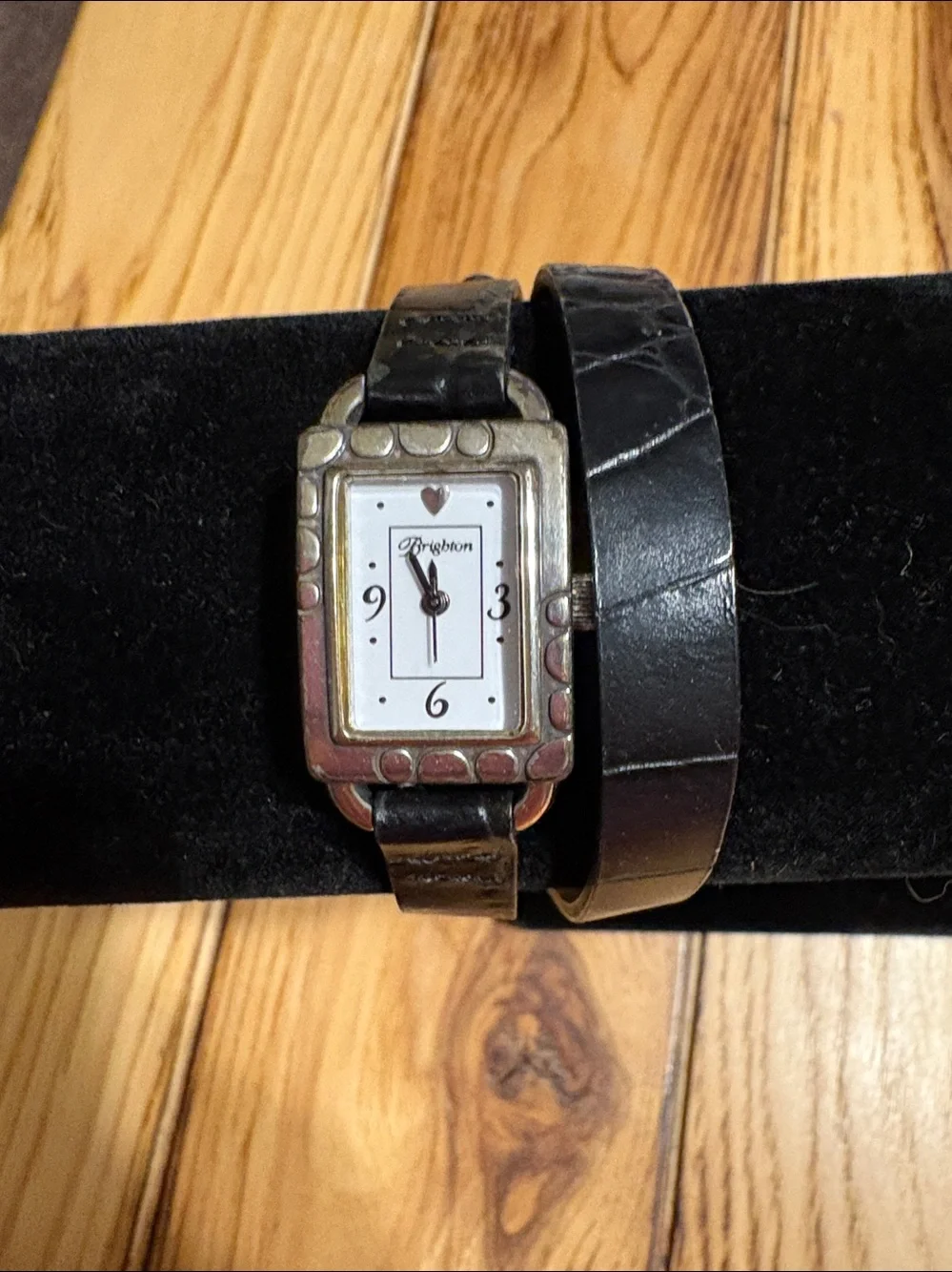 Brighton Petosky is Black Leather Wrap Watch with Silver-Tone Decorative Case